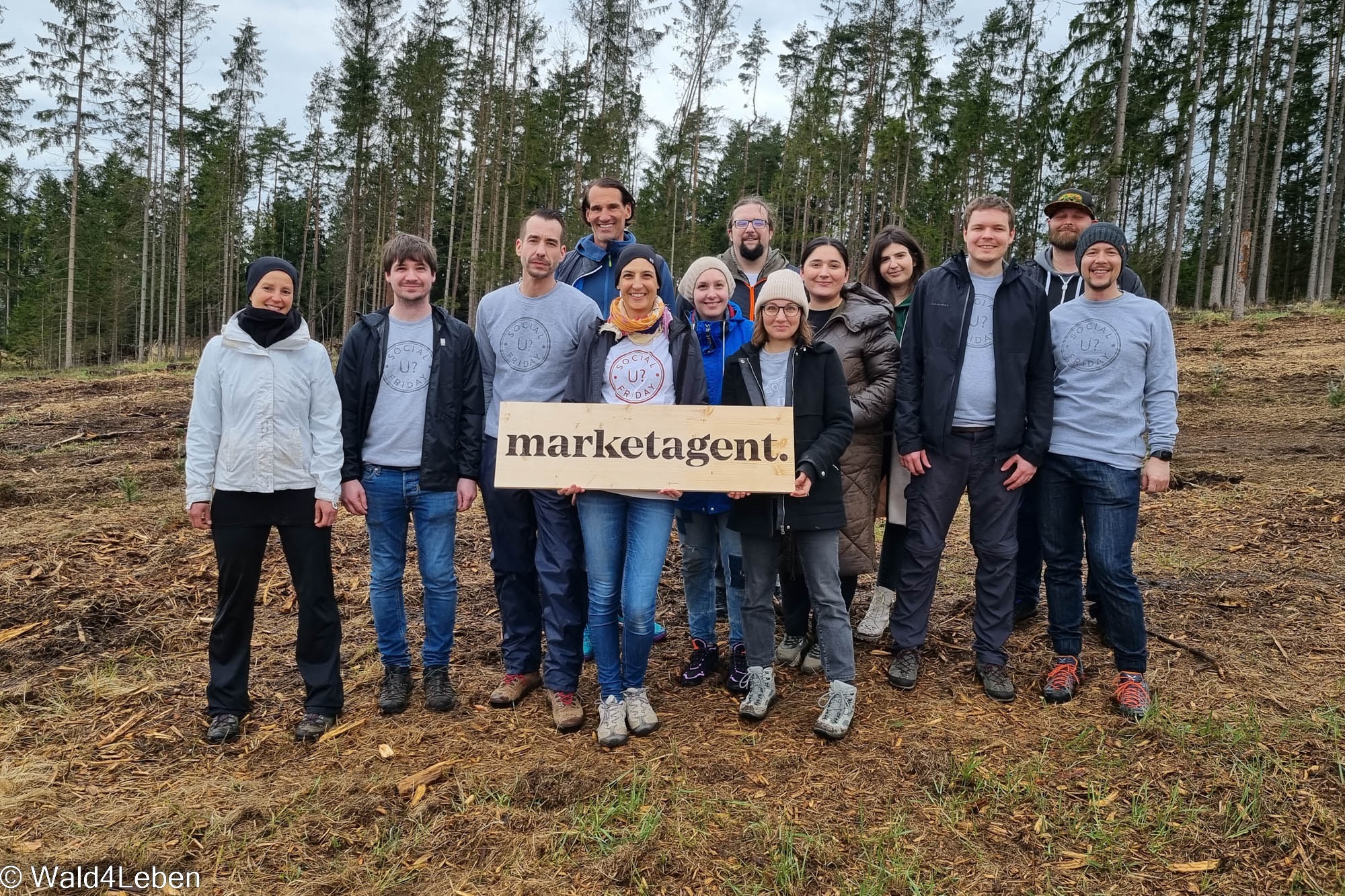 Teambuilding mit Marketagent im Frühjahr 2023 auf der Aufforstungsfläche in Hollenbach